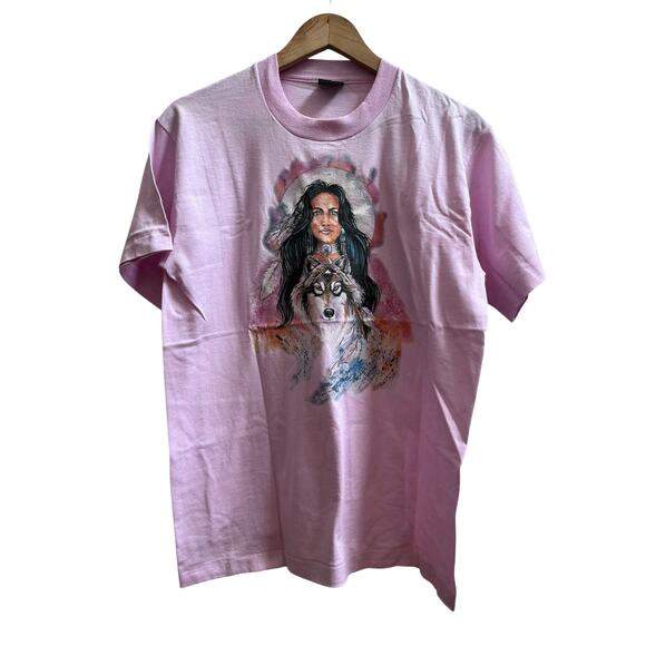 Fruit of the Loom Best Jan Taylor Native American Woman Wolf Print Tee Medium - Picture 2 of 10